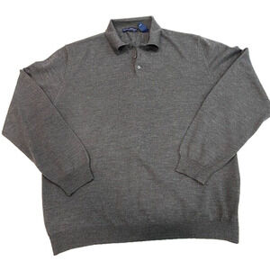 Mens Grant Thomas Merino Wool Grey Polo Pullover Sweater XL Made in Italy EUC